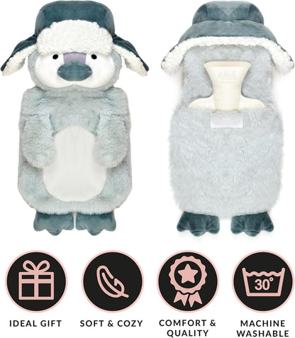Novelty Animal Penguin Trapper Hot Water Bottle with Fluffy Cover, 1L Natural Rubber Hot Water Bag for Kids and Adults Olivia Rocco (Copy) Penguin Trapper Hot Water Bottle