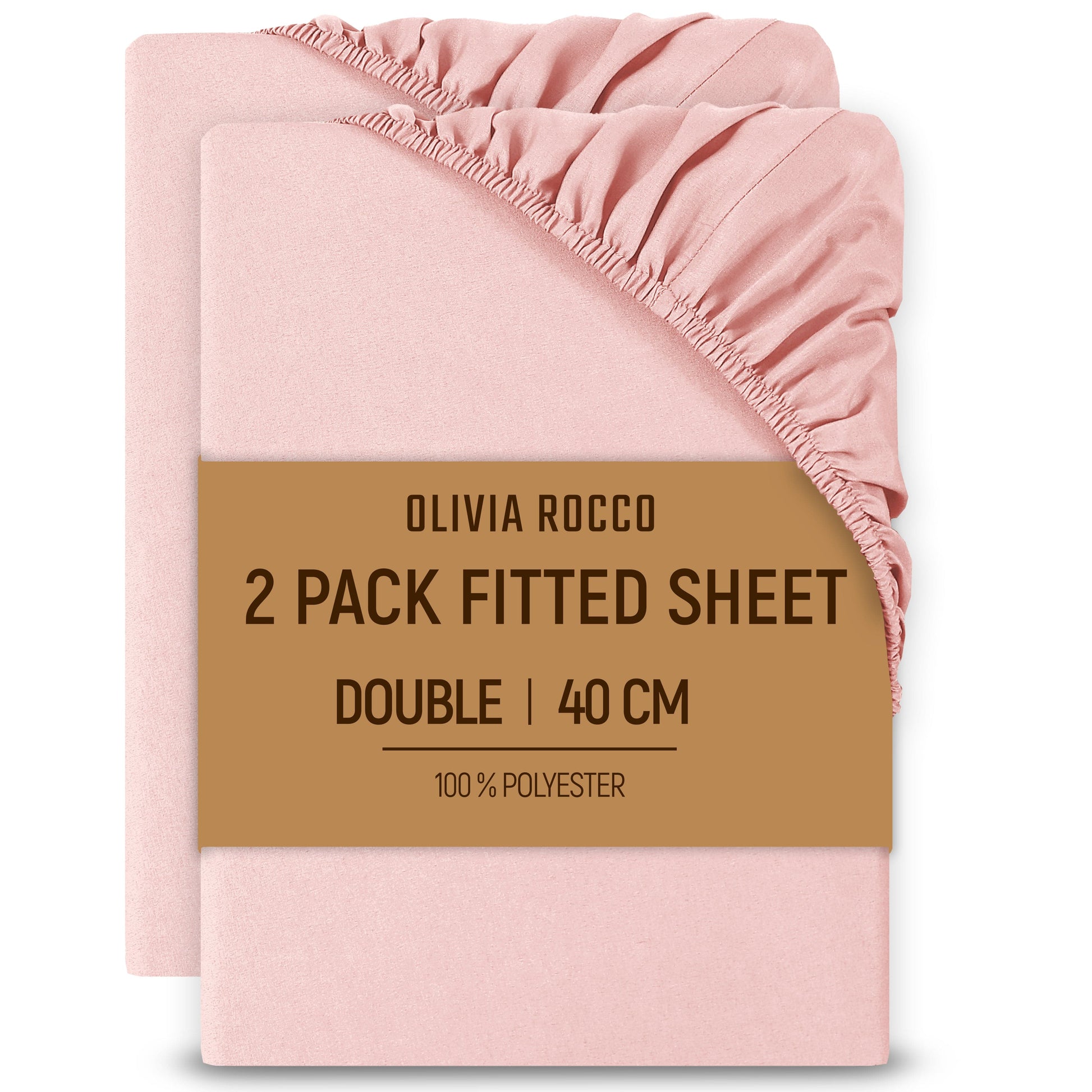 OLIVIA ROCCO 2 Pack Extra Deep Fitted Sheets 16 Inch Deep 40 cm Soft Brushed Microfibre Breathable Easy Care Bottom Sheet PINK / DOUBLE Fitted Sheet