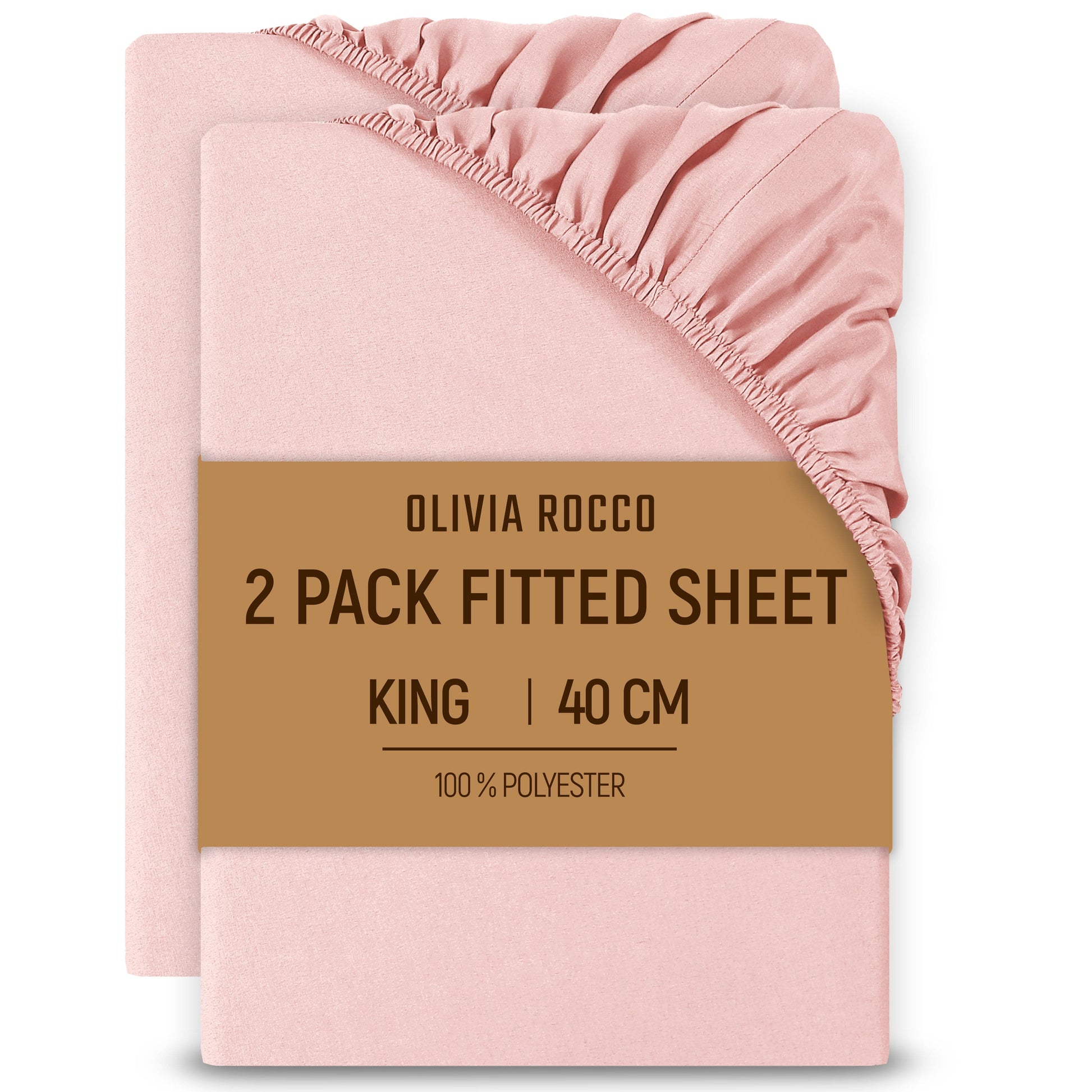 OLIVIA ROCCO 2 Pack Extra Deep Fitted Sheets 16 Inch Deep 40 cm Soft Brushed Microfibre Breathable Easy Care Bottom Sheet PINK / KING Fitted Sheet