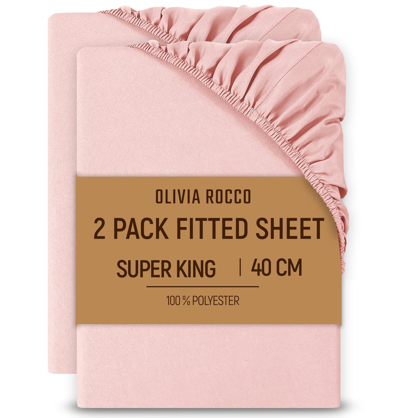 OLIVIA ROCCO 2 Pack Extra Deep Fitted Sheets 16 Inch Deep 40 cm Soft Brushed Microfibre Breathable Easy Care Bottom Sheet PINK / SUPER KING Fitted Sheet