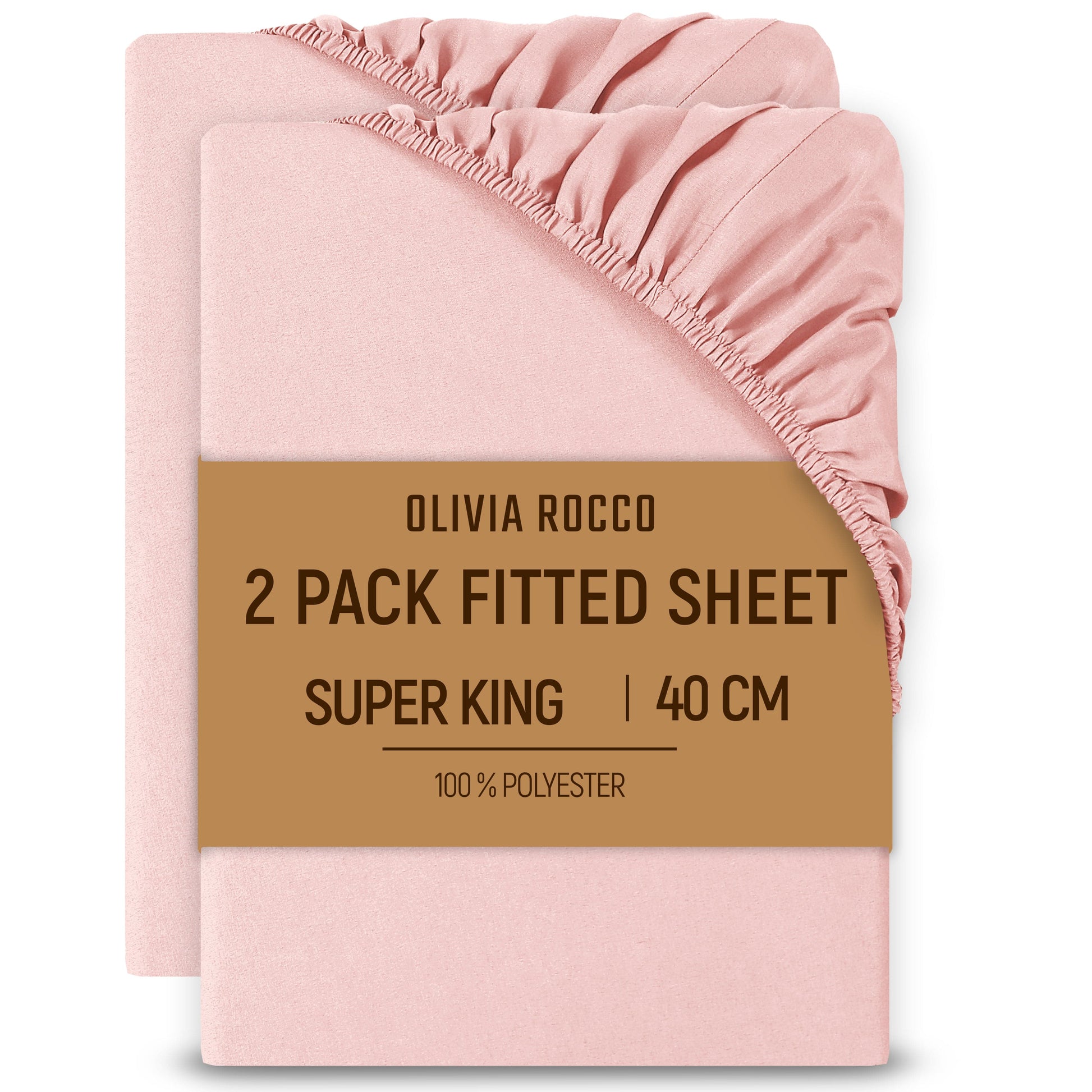 OLIVIA ROCCO 2 Pack Extra Deep Fitted Sheets 16 Inch Deep 40 cm Soft Brushed Microfibre Breathable Easy Care Bottom Sheet PINK / SUPER KING Fitted Sheet