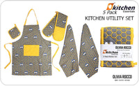 Kitchen Sets Apron Double Oven Gloves Towel Set Heat Resistant Oven Mitts Pot Holder for Home Kitchen Baking and Cooking Pack of 5 by OLIVIA ROCCO Apron