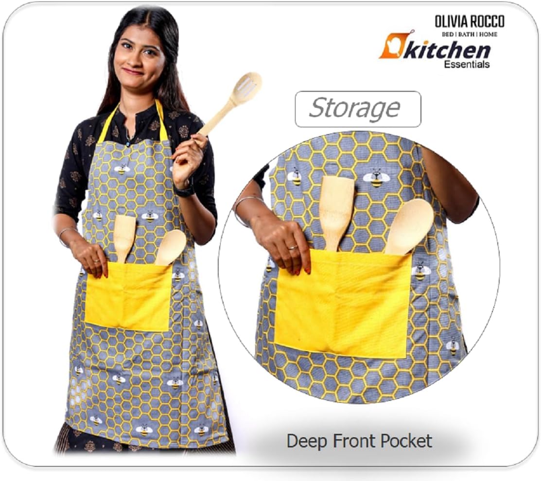 Kitchen Sets Apron Double Oven Gloves Towel Set Heat Resistant Oven Mitts Pot Holder for Home Kitchen Baking and Cooking Pack of 5 by OLIVIA ROCCO Apron