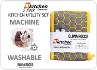 Kitchen Sets Apron Double Oven Gloves Towel Set Heat Resistant Oven Mitts Pot Holder for Home Kitchen Baking and Cooking Pack of 5 by OLIVIA ROCCO Apron