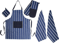 Kitchen Sets Apron Double Oven Gloves Towel Set Heat Resistant Oven Mitts Pot Holder for Home Kitchen Baking and Cooking Pack of 5 by OLIVIA ROCCO BUTCHER STRIPE NAVY Apron