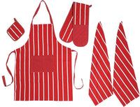 Kitchen Sets Apron Double Oven Gloves Towel Set Heat Resistant Oven Mitts Pot Holder for Home Kitchen Baking and Cooking Pack of 5 by OLIVIA ROCCO BUTCHER STRIPE RED Apron