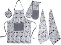 Kitchen Sets Apron Double Oven Gloves Towel Set Heat Resistant Oven Mitts Pot Holder for Home Kitchen Baking and Cooking Pack of 5 by OLIVIA ROCCO CHEVRON SILVER Apron