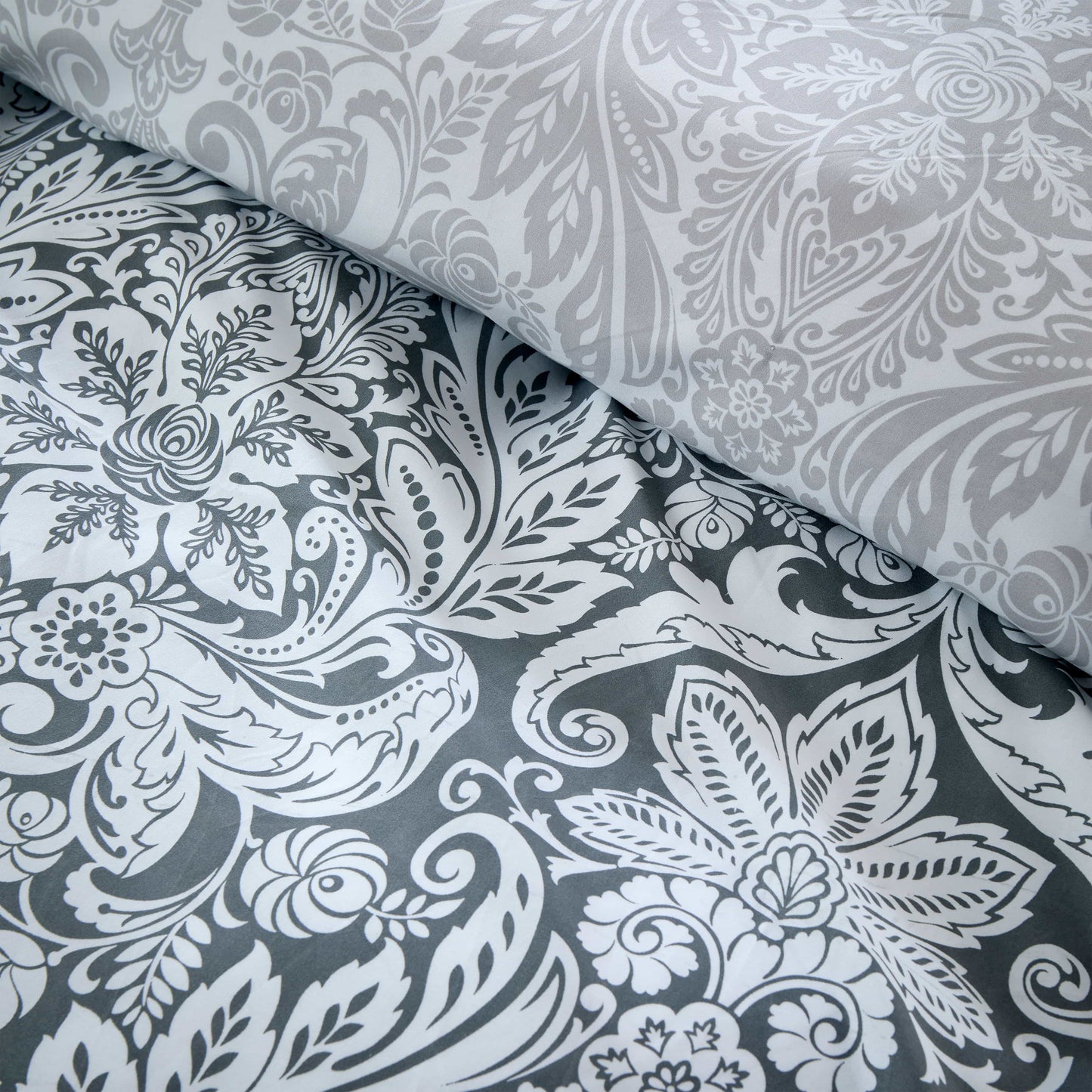 OLIVIA ROCCO Aria Grey Printed Reversible Duvet Cover Set Quilted Polyester Blend with Button Closure Single Double King Size Duvet Cover