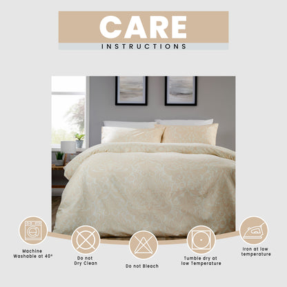 OLIVIA ROCCO Aria Natural Printed Reversible Duvet Cover Set Quilted Polyester Blend with Button Closure Single Double King Size Duvet Cover