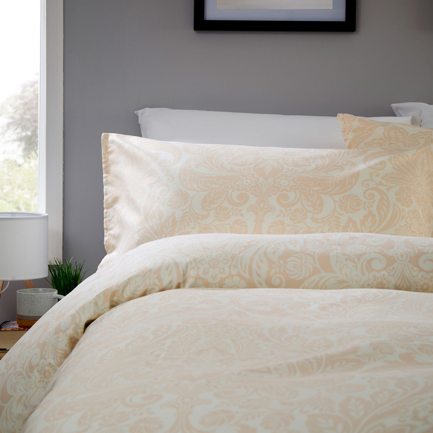 OLIVIA ROCCO Aria Natural Printed Reversible Duvet Cover Set Quilted Polyester Blend with Button Closure Single Double King Size Duvet Cover