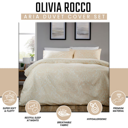 OLIVIA ROCCO Aria Natural Printed Reversible Duvet Cover Set Quilted Polyester Blend with Button Closure Single Double King Size Duvet Cover