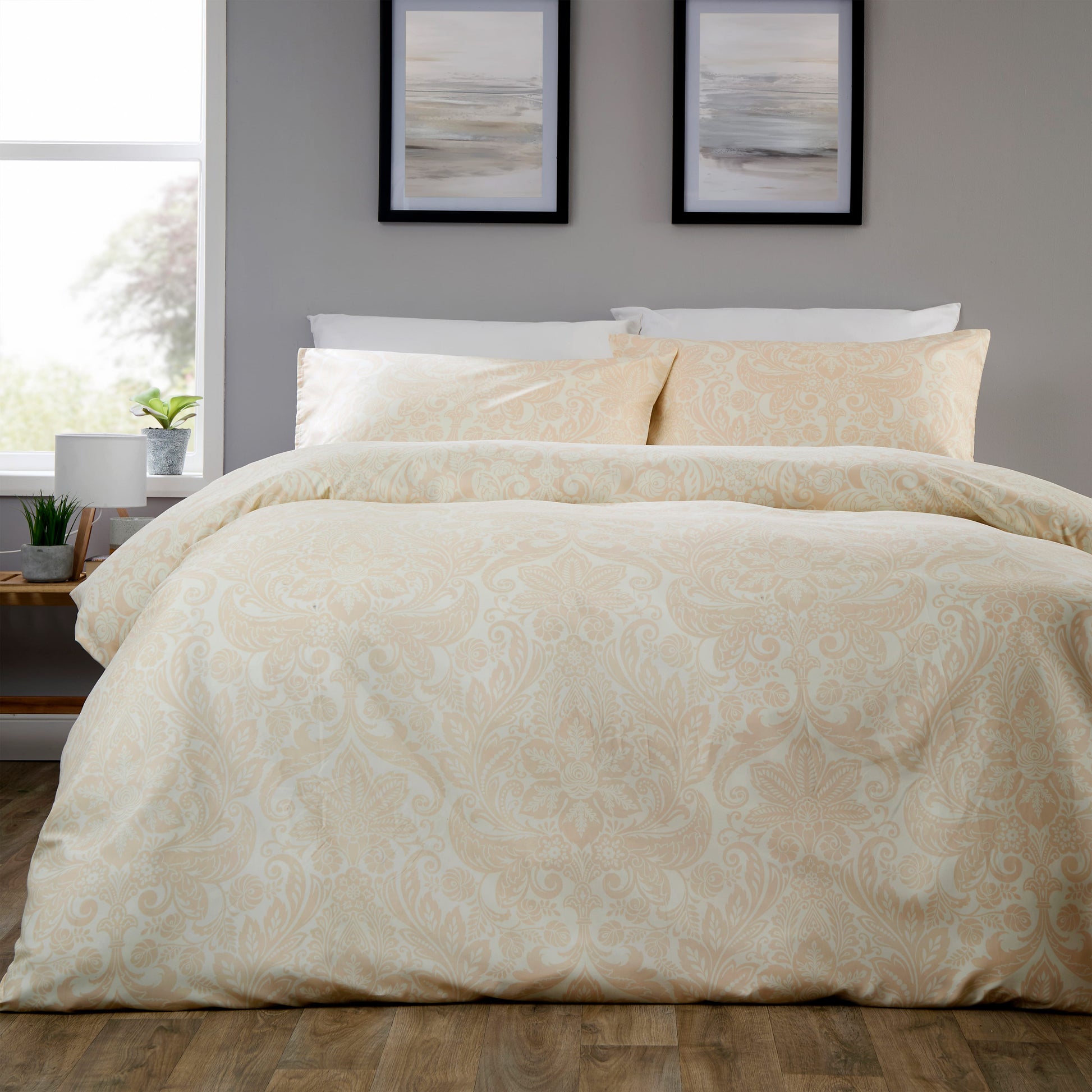 OLIVIA ROCCO Aria Natural Printed Reversible Duvet Cover Set Quilted Polyester Blend with Button Closure Single Double King Size SINGLE Duvet Cover