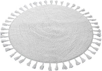 Super Soft Absorbent Non-Slip Round Tasselled Bath Mat 100% Cotton Bathroom Rug in Duck Egg Grey Natural and White by OLIVIA ROCCO 70cm Round / WHITE Bath Mat