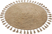 Super Soft Absorbent Non-Slip Round Tasselled Bath Mat 100% Cotton Bathroom Rug in Duck Egg Grey Natural and White by OLIVIA ROCCO 70cm Round / NATURAL Bath Mat