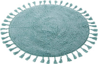 Super Soft Absorbent Non-Slip Round Tasselled Bath Mat 100% Cotton Bathroom Rug in Duck Egg Grey Natural and White by OLIVIA ROCCO 70cm Round / DUCK EGG Bath Mat