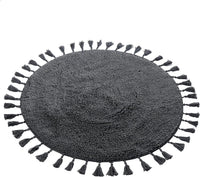 Super Soft Absorbent Non-Slip Round Tasselled Bath Mat 100% Cotton Bathroom Rug in Duck Egg Grey Natural and White by OLIVIA ROCCO 70cm Round / GREY Bath Mat