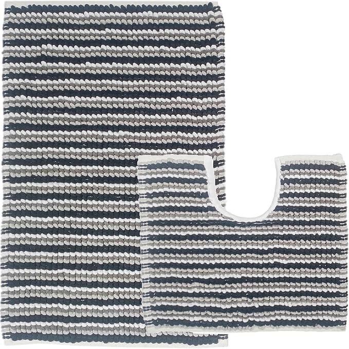 2 Piece Amalfi Super Soft Absorbent Bath Mat Set Jumbo Plush Cotton Pedestal Bath Rug with Modern Design for Bathroom OLIVIA ROCCO Bath Mat