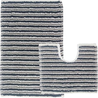 2 Piece Amalfi Super Soft Absorbent Bath Mat Set Jumbo Plush Cotton Pedestal Bath Rug with Modern Design for Bathroom OLIVIA ROCCO Bath Mat