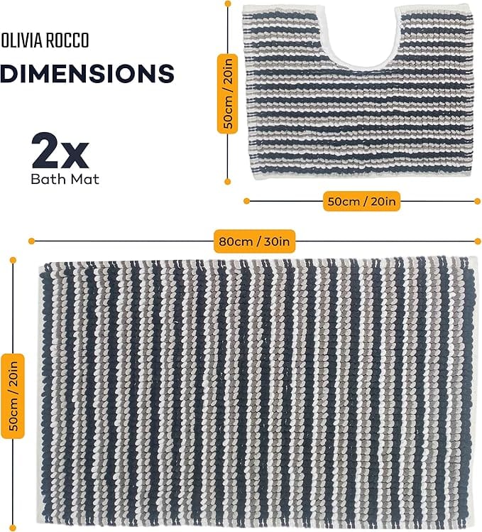 2 Piece Amalfi Super Soft Absorbent Bath Mat Set Jumbo Plush Cotton Pedestal Bath Rug with Modern Design for Bathroom OLIVIA ROCCO Bath Mat