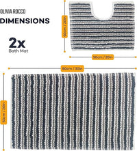 2 Piece Amalfi Super Soft Absorbent Bath Mat Set Jumbo Plush Cotton Pedestal Bath Rug with Modern Design for Bathroom OLIVIA ROCCO Bath Mat