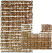 2 Piece Amalfi Super Soft Absorbent Bath Mat Set Jumbo Plush Cotton Pedestal Bath Rug with Modern Design for Bathroom OLIVIA ROCCO NATURAL Bath Mat