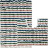 2 Piece Amalfi Super Soft Absorbent Bath Mat Set Jumbo Plush Cotton Pedestal Bath Rug with Modern Design for Bathroom OLIVIA ROCCO MULTICOLOUR Bath Mat