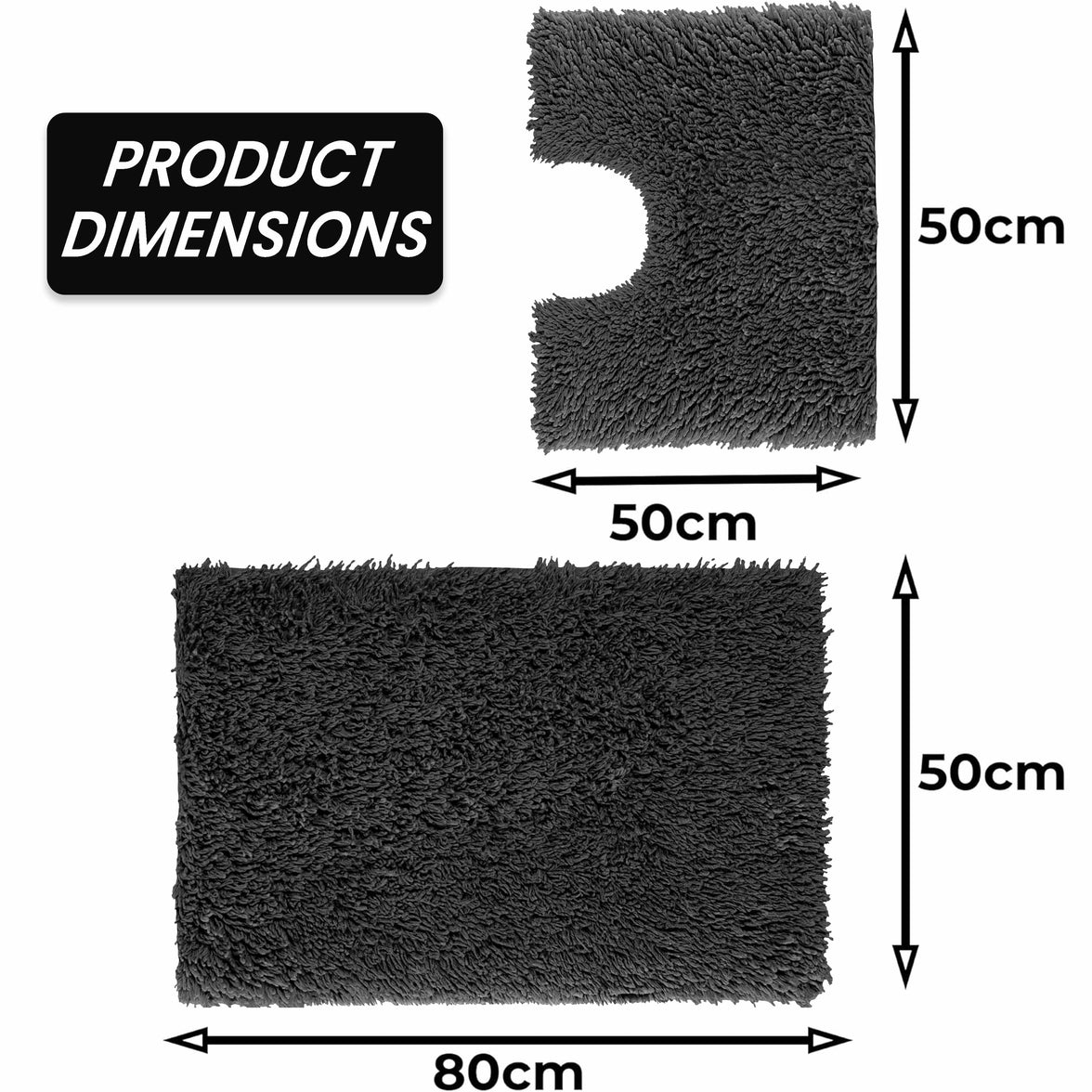 Como 2 Piece Black Bath Mat & Pedestal Set Non-Slip Super Absorbent Cotton Bathroom Mats by OLIVIA ROCCO BLACK Bath Mat