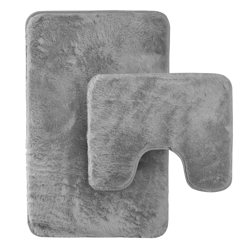 2 Piece Extra Soft Non Slip Bath Mat Set Super Absorbent Quick Dry Toilet Mat and Rug in Charcoal Sage Green Cream Natural by OLIVIA ROCCO CHARCOAL Bath Mat