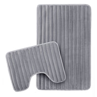 2 Piece Ribbed Bath Mat Set in Charcoal Extra Soft Non Slip Super Absorbent Bathroom & Toilet Mats Easy Care Rug by OLIVIA ROCCO CHARCOAL Bath Mat