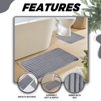 2 Piece Ribbed Bath Mat Set in Charcoal Extra Soft Non Slip Super Absorbent Bathroom & Toilet Mats Easy Care Rug by OLIVIA ROCCO CHARCOAL Bath Mat