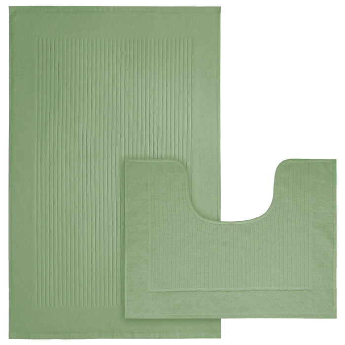 2 Piece Monaco Non Slip Bath Mat and Pedestal Set Water Absorbent Bathroom Rug Set 100 Percent Cotton Mats for Safety and Comfort by OLIVIA ROCCO SAGE GREEN Bath Mat