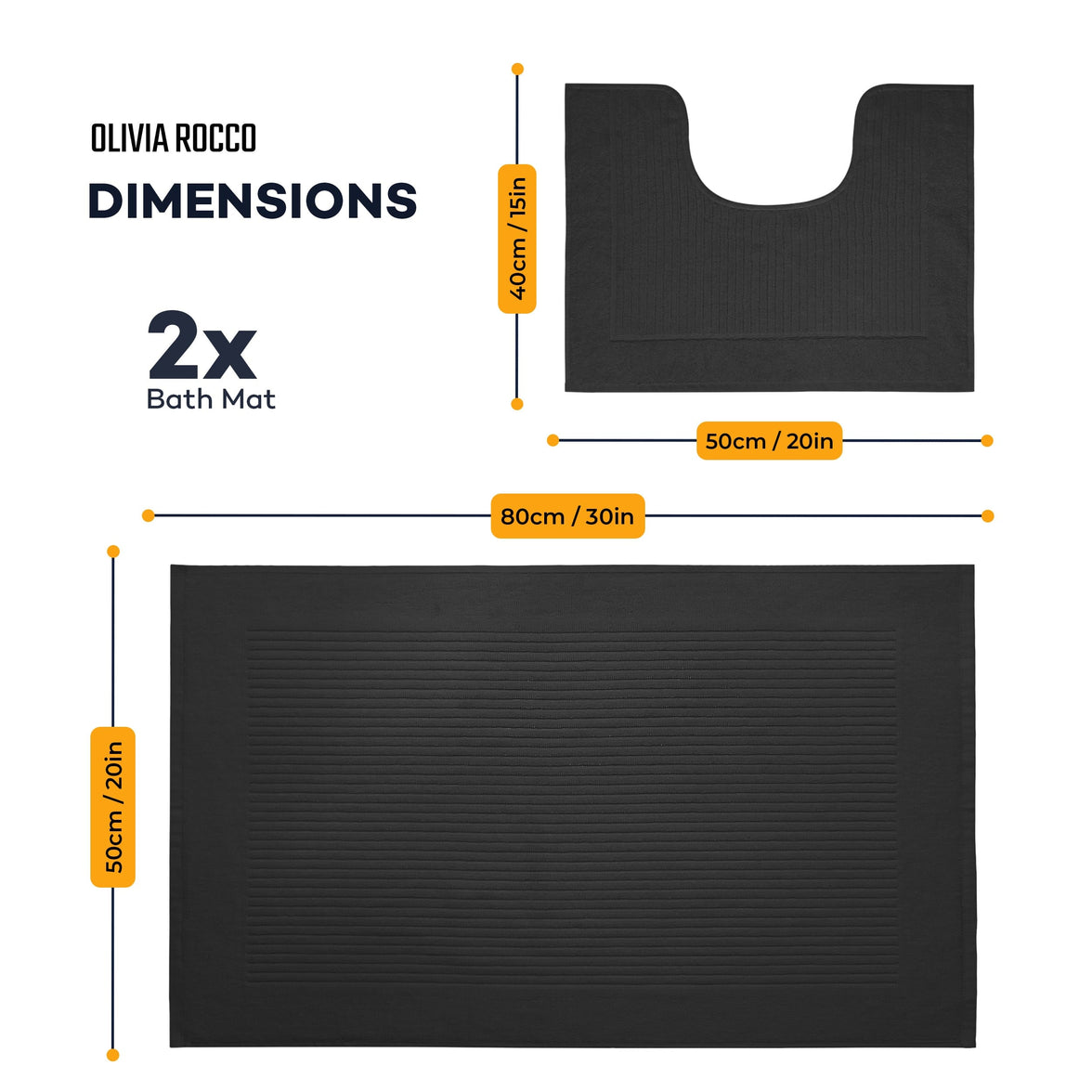 2 Piece Monaco Non Slip Bath Mat and Pedestal Set Water Absorbent Bathroom Rug Set 100 Percent Cotton Mats for Safety and Comfort by OLIVIA ROCCO Bath Mat