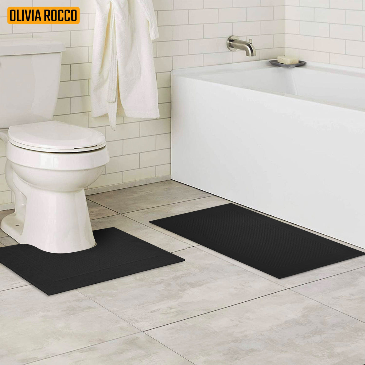 2 Piece Monaco Non Slip Bath Mat and Pedestal Set Water Absorbent Bathroom Rug Set 100 Percent Cotton Mats for Safety and Comfort by OLIVIA ROCCO Bath Mat