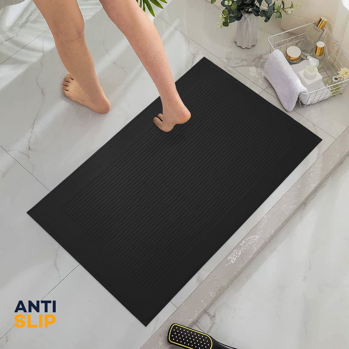 2 Piece Monaco Non Slip Bath Mat and Pedestal Set Water Absorbent Bathroom Rug Set 100 Percent Cotton Mats for Safety and Comfort by OLIVIA ROCCO Bath Mat