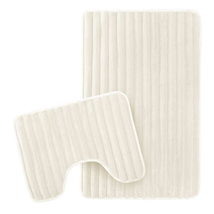 2 Piece Ribbed Bath Mat Set in Cream Extra Soft Non Slip Super Absorbent Bathroom & Toilet Mats Easy Care Rug by OLIVIA ROCCO CREAM Bath Mat