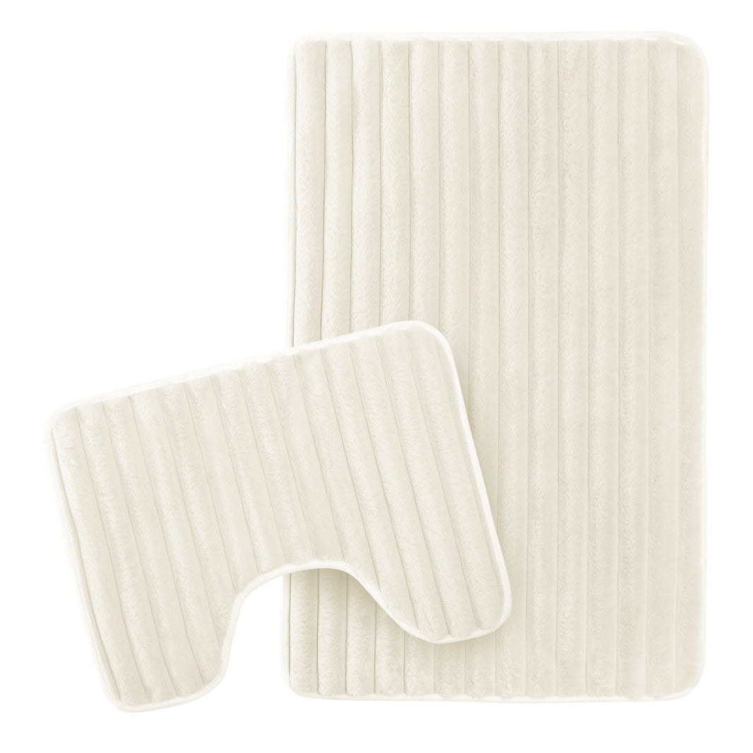 2 Piece Ribbed Bath Mat Set in Cream Extra Soft Non Slip Super Absorbent Bathroom & Toilet Mats Easy Care Rug by OLIVIA ROCCO CREAM Bath Mat