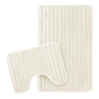 2 Piece Ribbed Bath Mat Set in Cream Extra Soft Non Slip Super Absorbent Bathroom & Toilet Mats Easy Care Rug by OLIVIA ROCCO CREAM Bath Mat