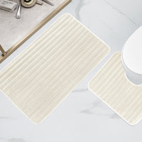 2 Piece Ribbed Bath Mat Set in Cream Extra Soft Non Slip Super Absorbent Bathroom & Toilet Mats Easy Care Rug by OLIVIA ROCCO CREAM Bath Mat