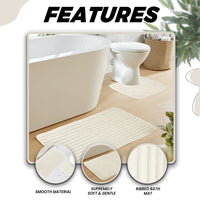 2 Piece Ribbed Bath Mat Set in Cream Extra Soft Non Slip Super Absorbent Bathroom & Toilet Mats Easy Care Rug by OLIVIA ROCCO CREAM Bath Mat