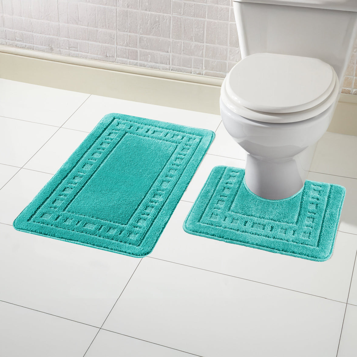 Miami 2 Piece Duck Egg Bath Mat & Pedestal Set Non-Slip Soft & Absorbent Bathroom Mat Set for Comfort & Safety by OLIVIA ROCCO DUCK EGG Bath Mat