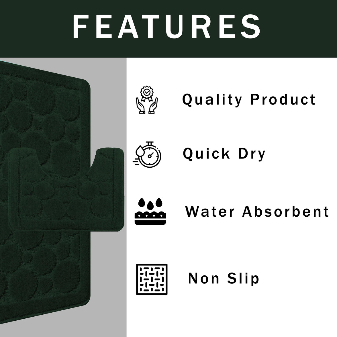 Cali Bubbles 2 Piece Emerald Green Bath Mat & Pedestal Set Non-Slip Soft & Absorbent Bathroom Mats for Comfort & Safety by OLIVIA ROCCO EMERALD GREEN Bath Mat