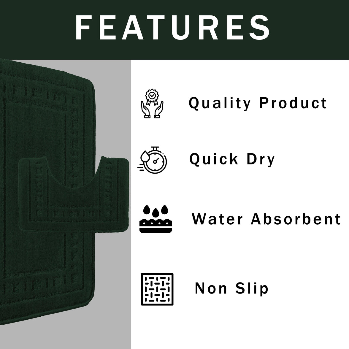 Miami 2 Piece Emerald Green Bath Mat & Pedestal Set Non-Slip Soft & Absorbent Bathroom Mat Set for Comfort & Safety by OLIVIA ROCCO EMERALD GREEN Bath Mat