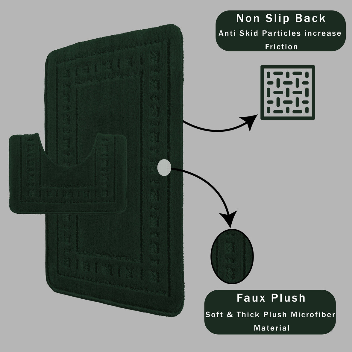 Miami 2 Piece Emerald Green Bath Mat & Pedestal Set Non-Slip Soft & Absorbent Bathroom Mat Set for Comfort & Safety by OLIVIA ROCCO EMERALD GREEN Bath Mat