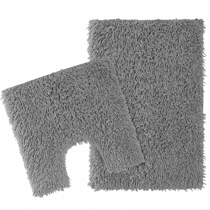 Como 2 Piece Grey Bath Mat & Pedestal Set Non-Slip Super Absorbent Cotton Bathroom Mats by OLIVIA ROCCO GREY Bath Mat