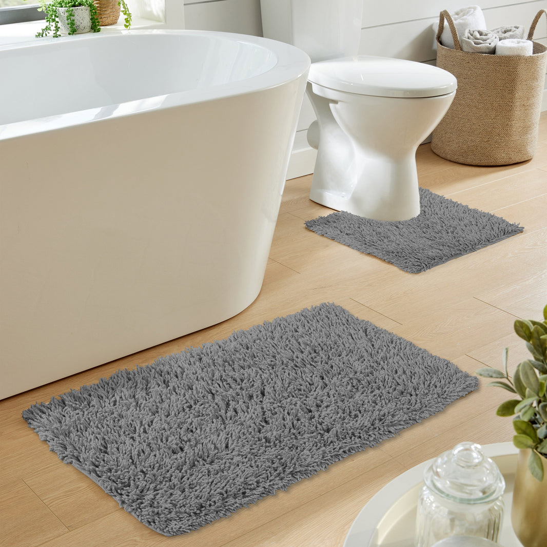 Como 2 Piece Grey Bath Mat & Pedestal Set Non-Slip Super Absorbent Cotton Bathroom Mats by OLIVIA ROCCO GREY Bath Mat
