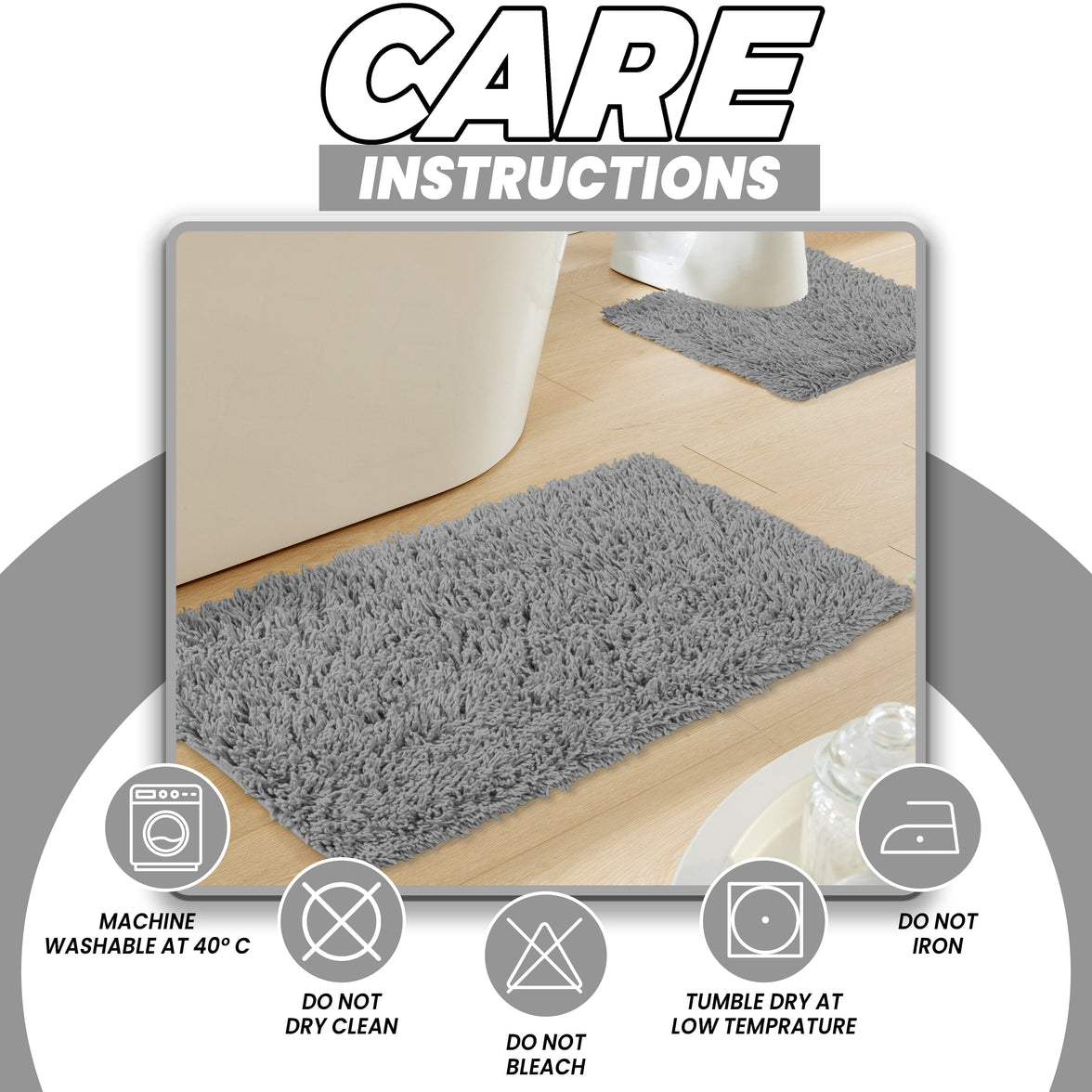 Como 2 Piece Grey Bath Mat & Pedestal Set Non-Slip Super Absorbent Cotton Bathroom Mats by OLIVIA ROCCO GREY Bath Mat