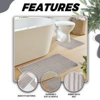 2 Piece Ribbed Bath Mat Set in Natural Extra Soft Non Slip Super Absorbent Bathroom & Toilet Mats Easy Care Rug by OLIVIA ROCCO NATURAL Bath Mat