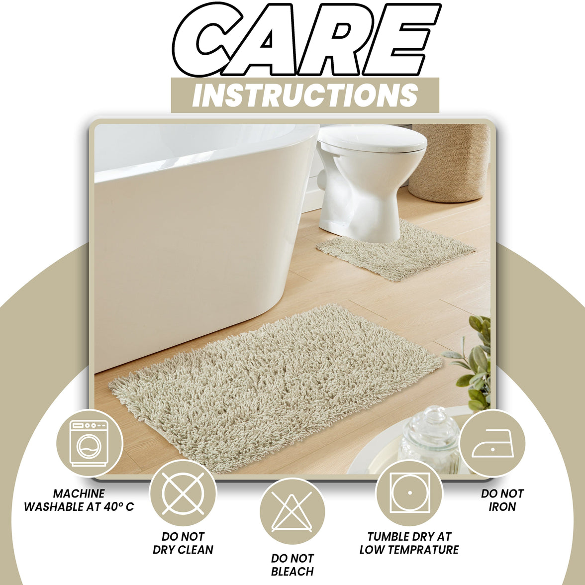 Como 2 Piece Natural Bath Mat & Pedestal Set Non-Slip Super Absorbent Cotton Bathroom Mats by OLIVIA ROCCO NATURAL Bath Mat
