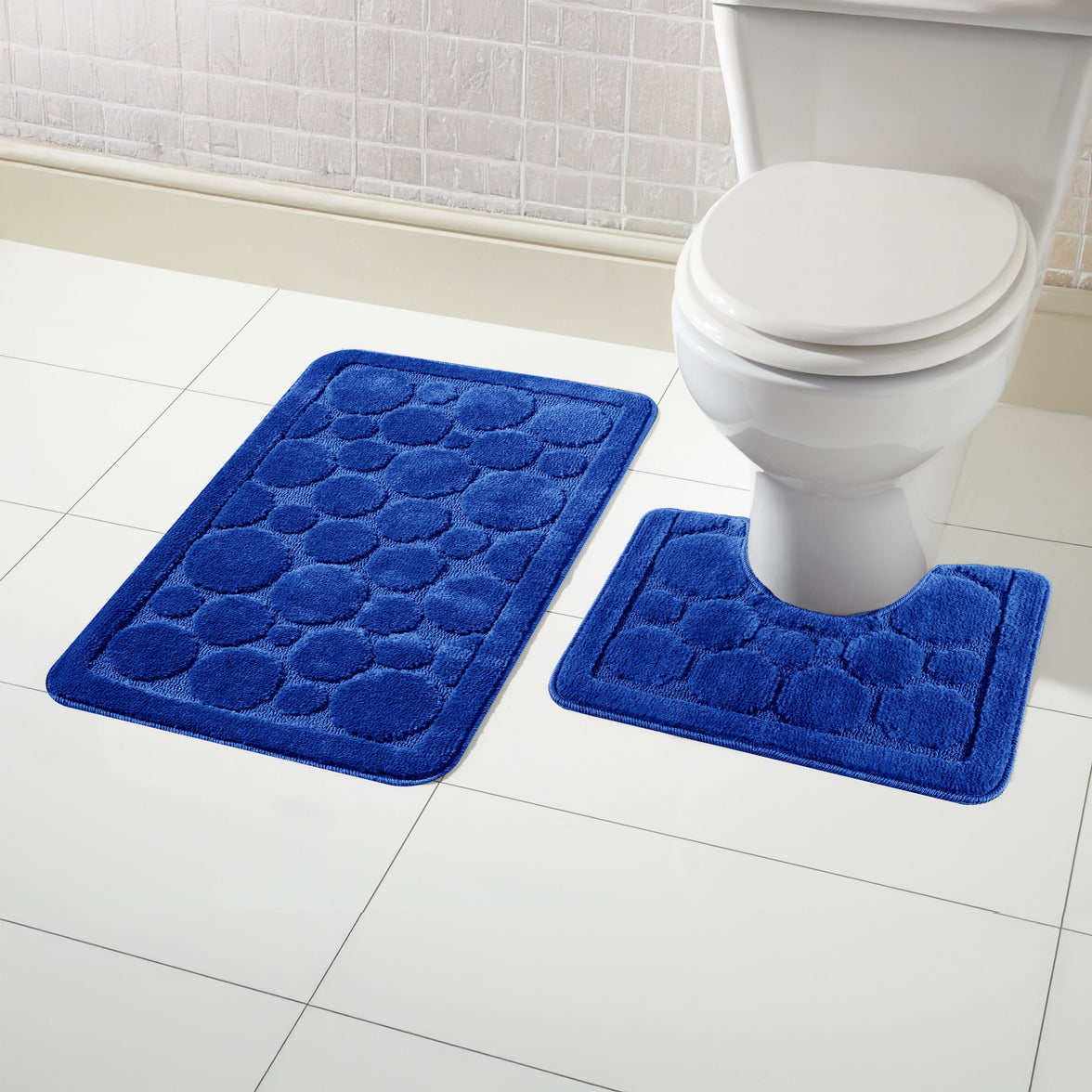 Cali Bubbles 2 Piece Royal Blue Bath Mat & Pedestal Set Non-Slip Soft & Absorbent Bathroom Mats for Comfort & Safety by OLIVIA ROCCO ROYAL BLUE Bath Mat