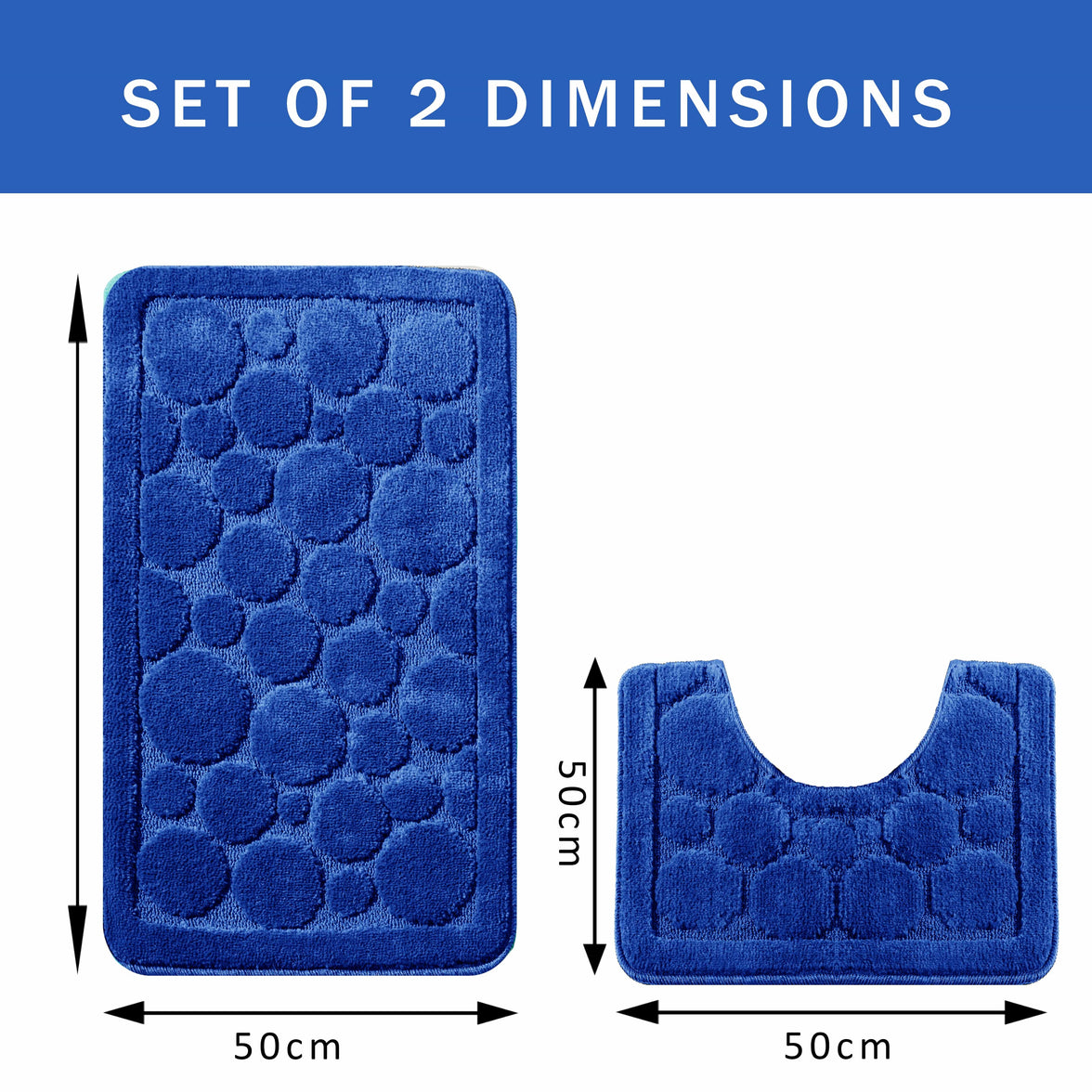 Cali Bubbles 2 Piece Royal Blue Bath Mat & Pedestal Set Non-Slip Soft & Absorbent Bathroom Mats for Comfort & Safety by OLIVIA ROCCO ROYAL BLUE Bath Mat